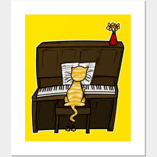 Cat Playing Piano Doodle Wall Art by doodlerob